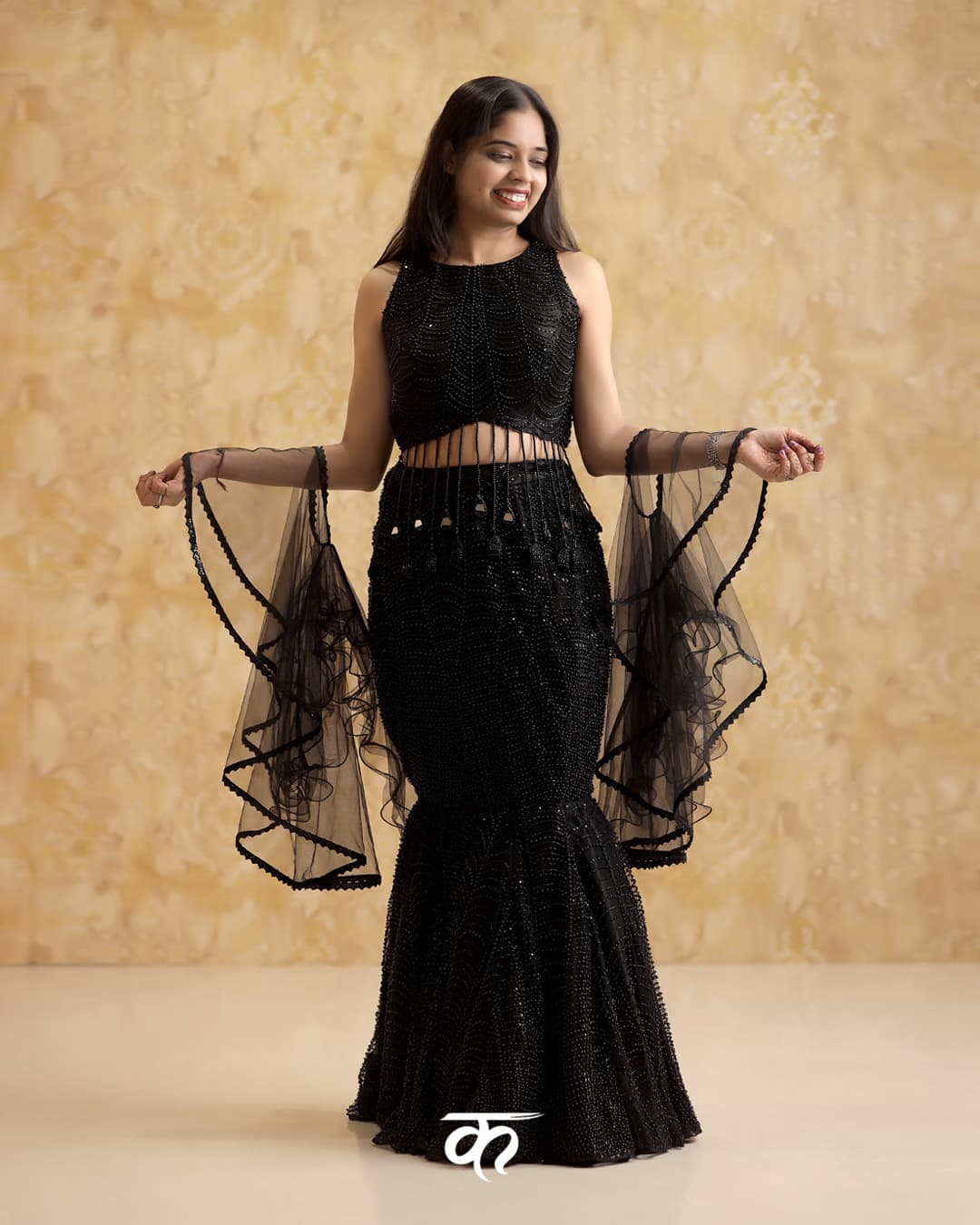 Glamorous Black Fish-Cut Mermaid Lehenga