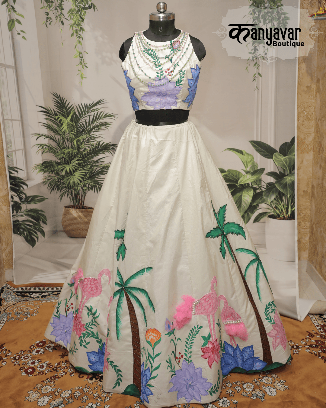 - The Tropical Paradise Hand-Painted Lehenga Choli