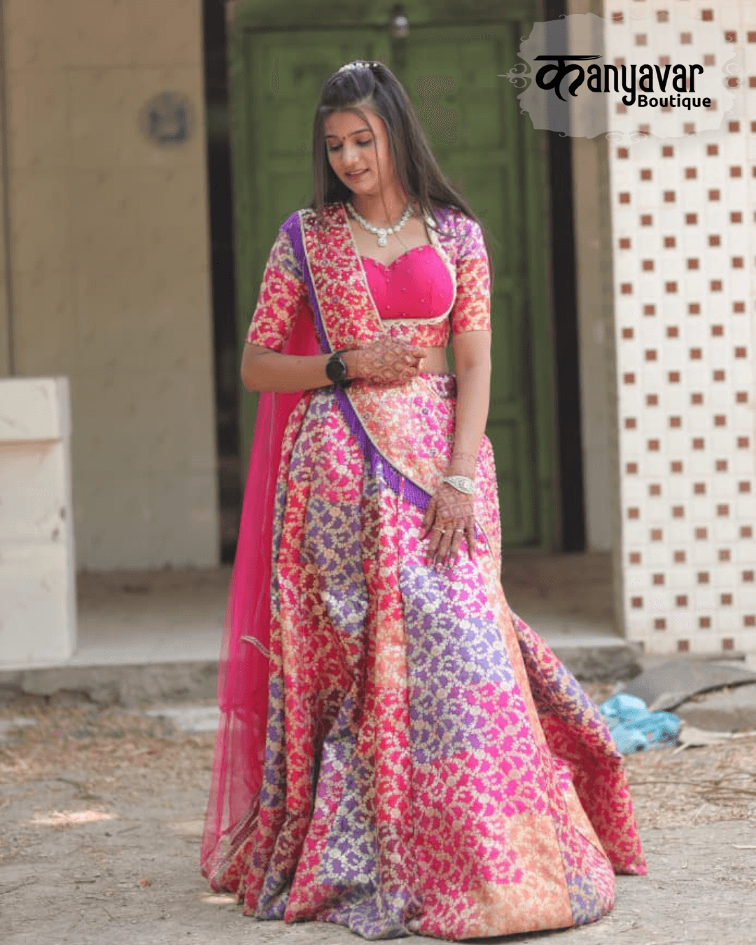 Rani Pink & Purple Brocade Lehenga Choli Set